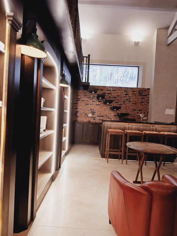 Bar avec bibliothèque.