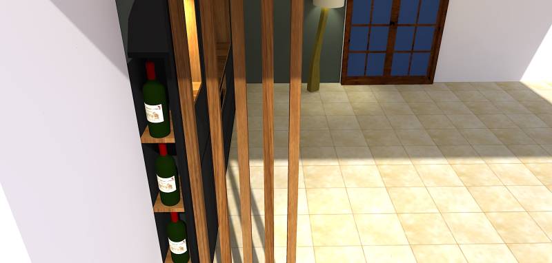 Vue 3D claustra et côté cuisine