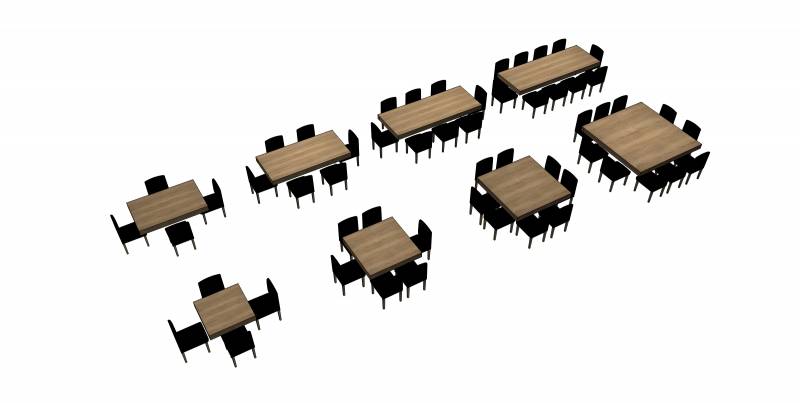 de 4 à 10 personnes en carré ou rectugulaire.